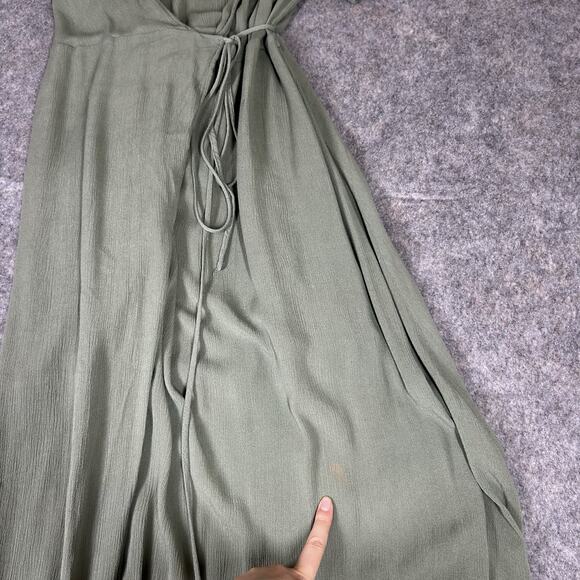 Lulus Dress Womens Large Much Obliged Washed Olive Green Wrap Maxi - Picture 8 of 10